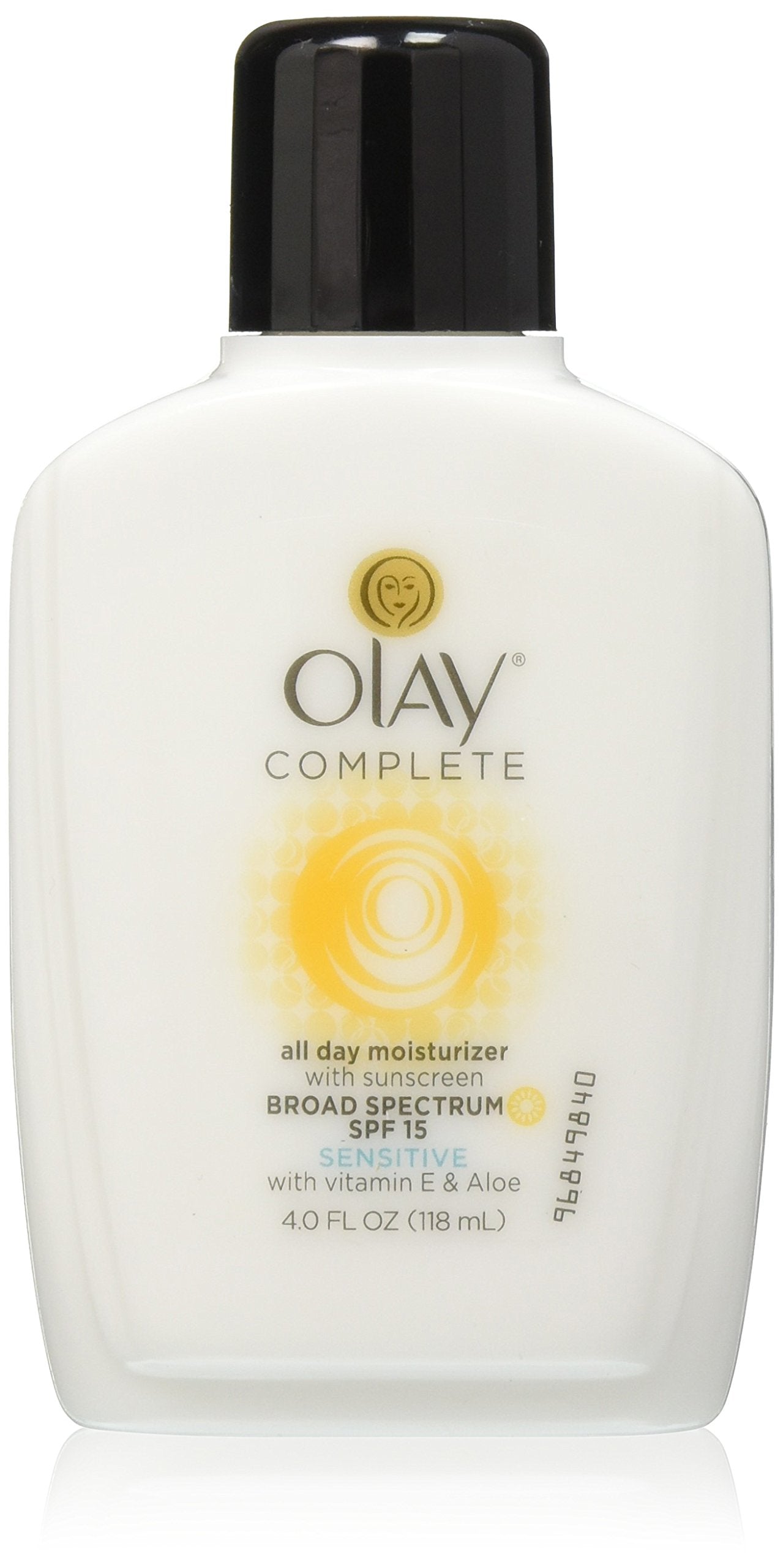 OLAY Complete All Day Moisturizer SPF 15 bottle close-up for sensitive skin