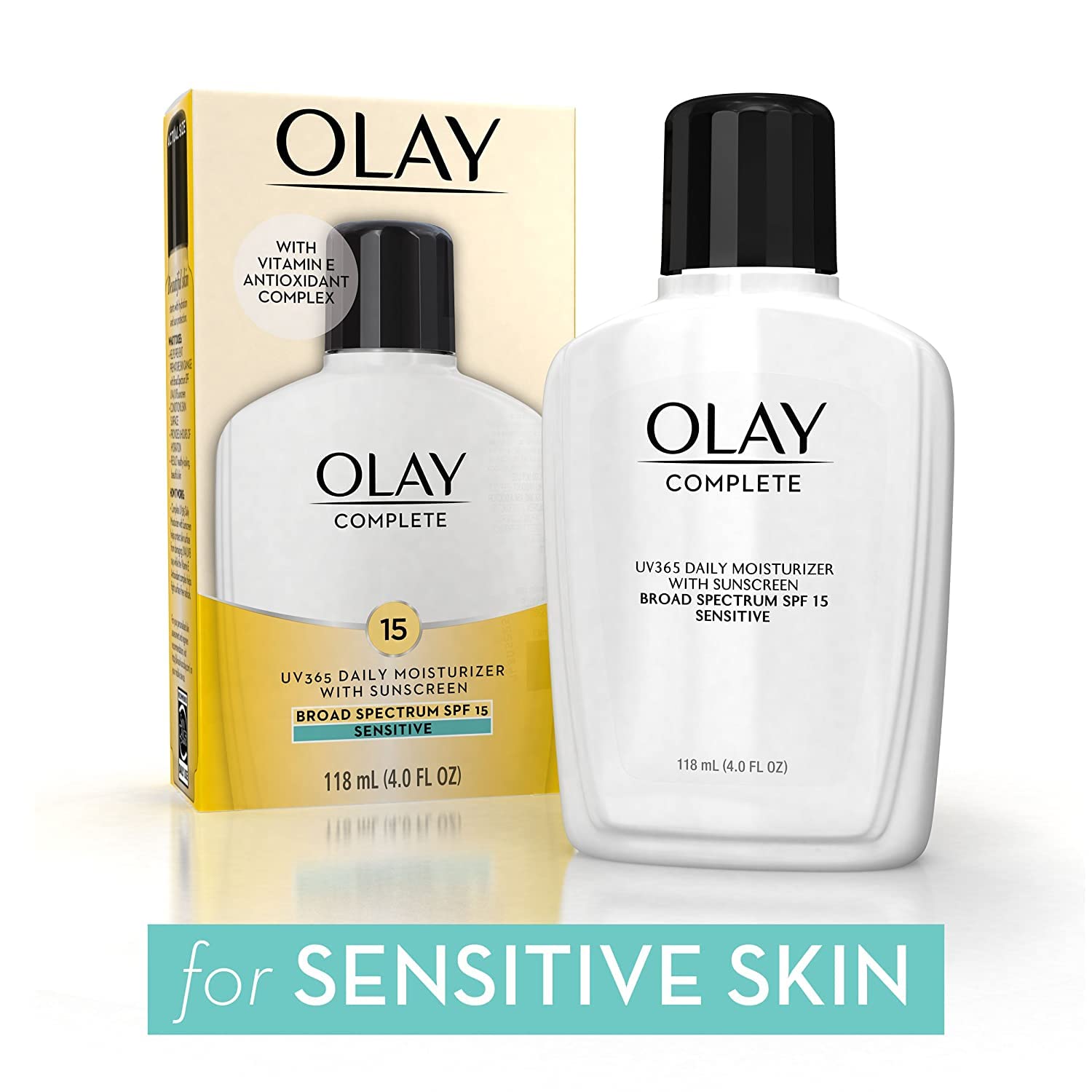 OLAY Complete All Day Moisturizer SPF 15 three-pack display highlights value.