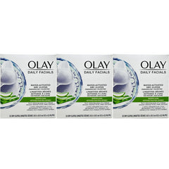 Olay Daily Gentle Clean Cloths pack image shows three-pack for travel cleansing.