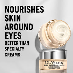 Olay Eyes Vitamin B3 Peptides action highlights moisture retention for brighter under-eye skin.