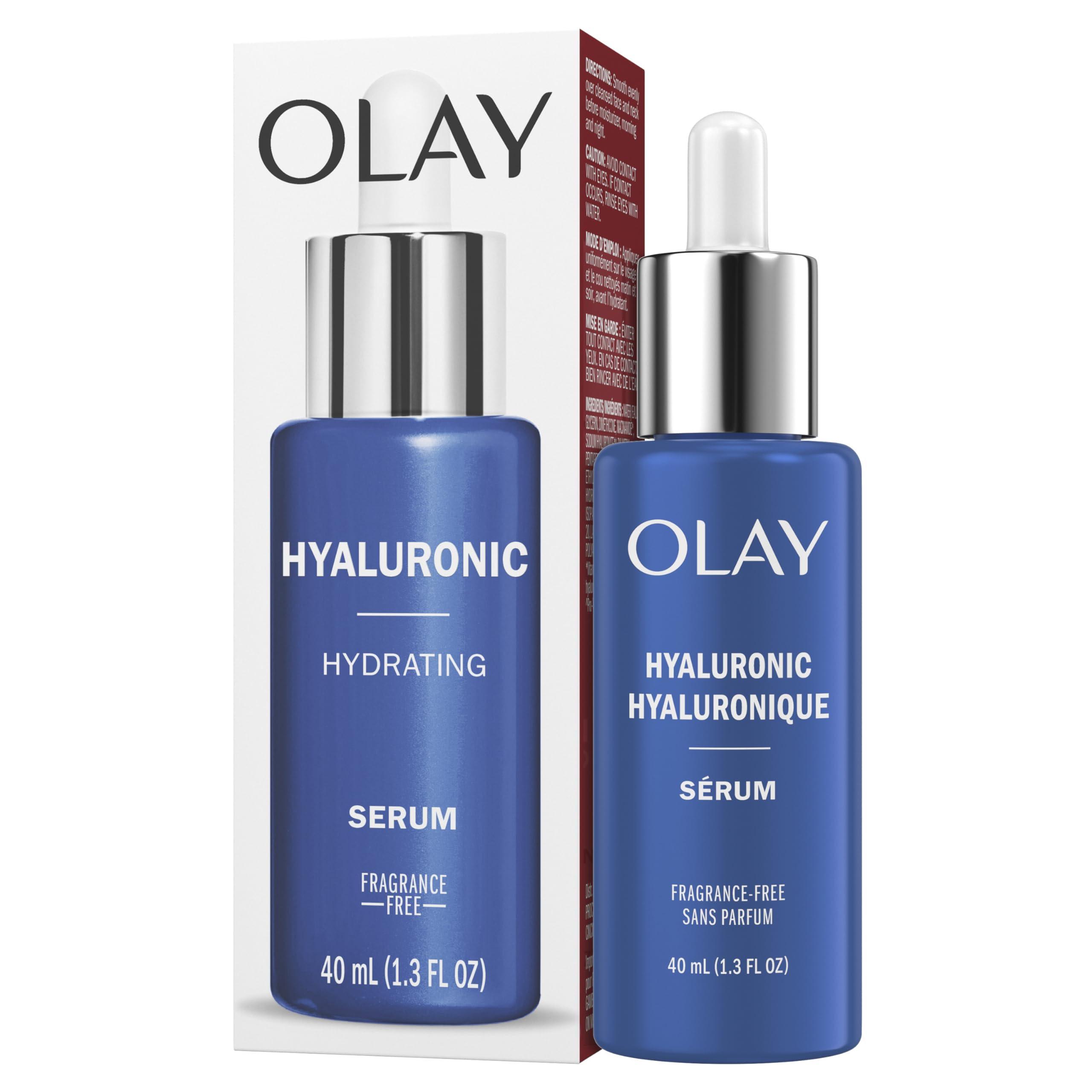Olay Hyaluronic Hydrating Serum fragrance-free label emphasized for sensitive skin