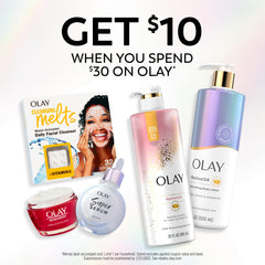 Olay Hyaluronic Hydrating Serum pump application illustrating fast absorption