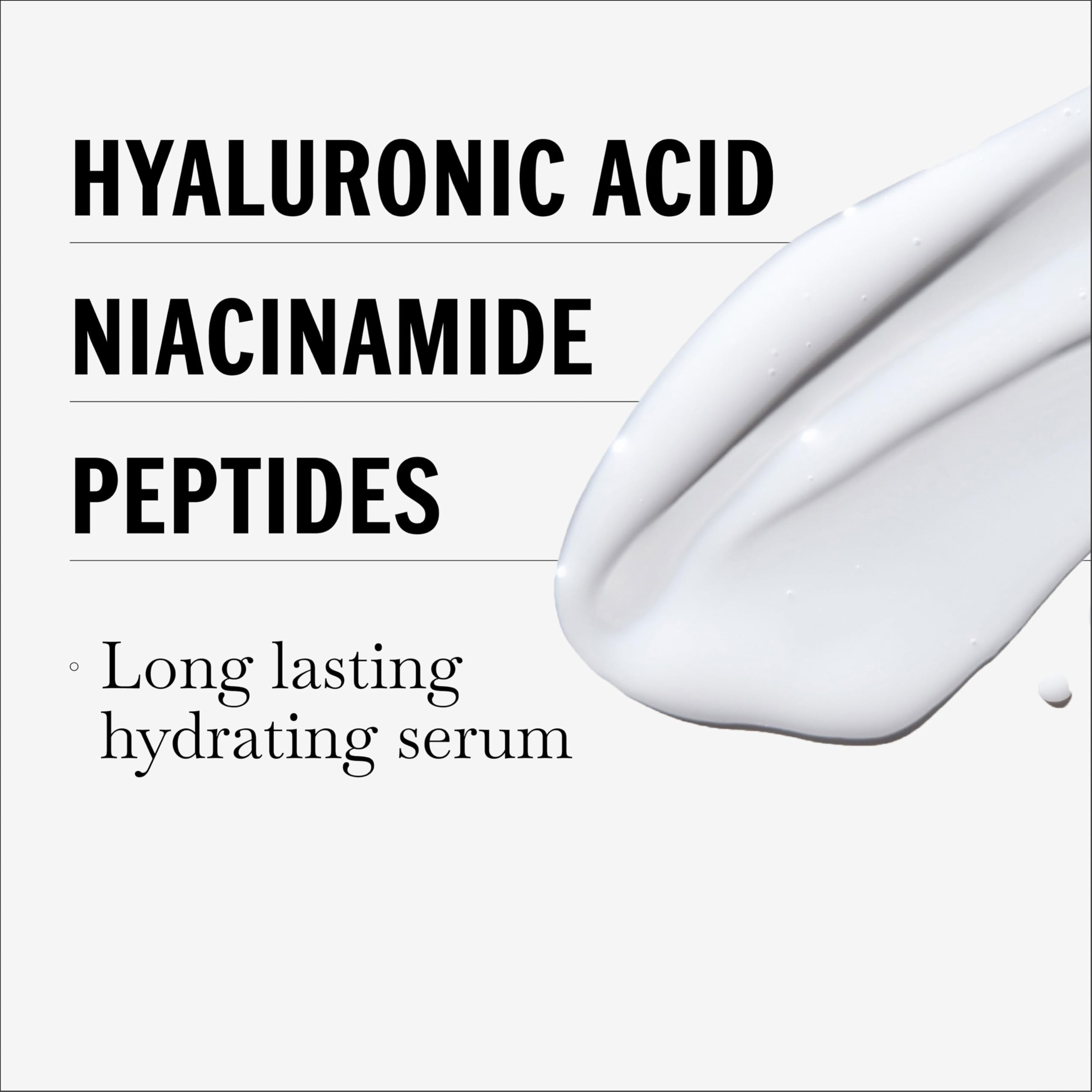Olay Hyaluronic Hydrating Serum texture on finger showing lightweight, non sticky feel