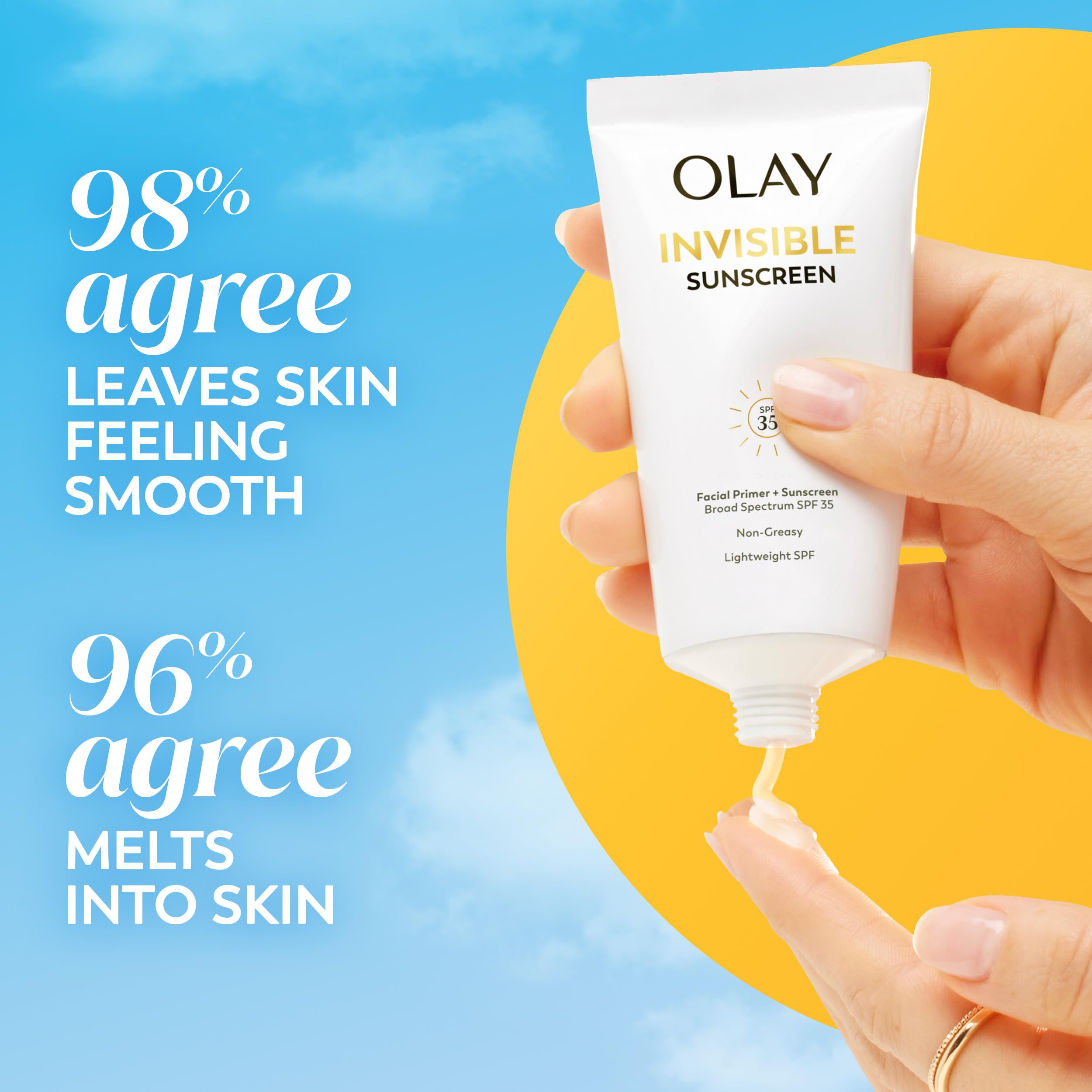 Olay Invisible Sunscreen makeup-primer layer demonstrates gripping finish for makeup.