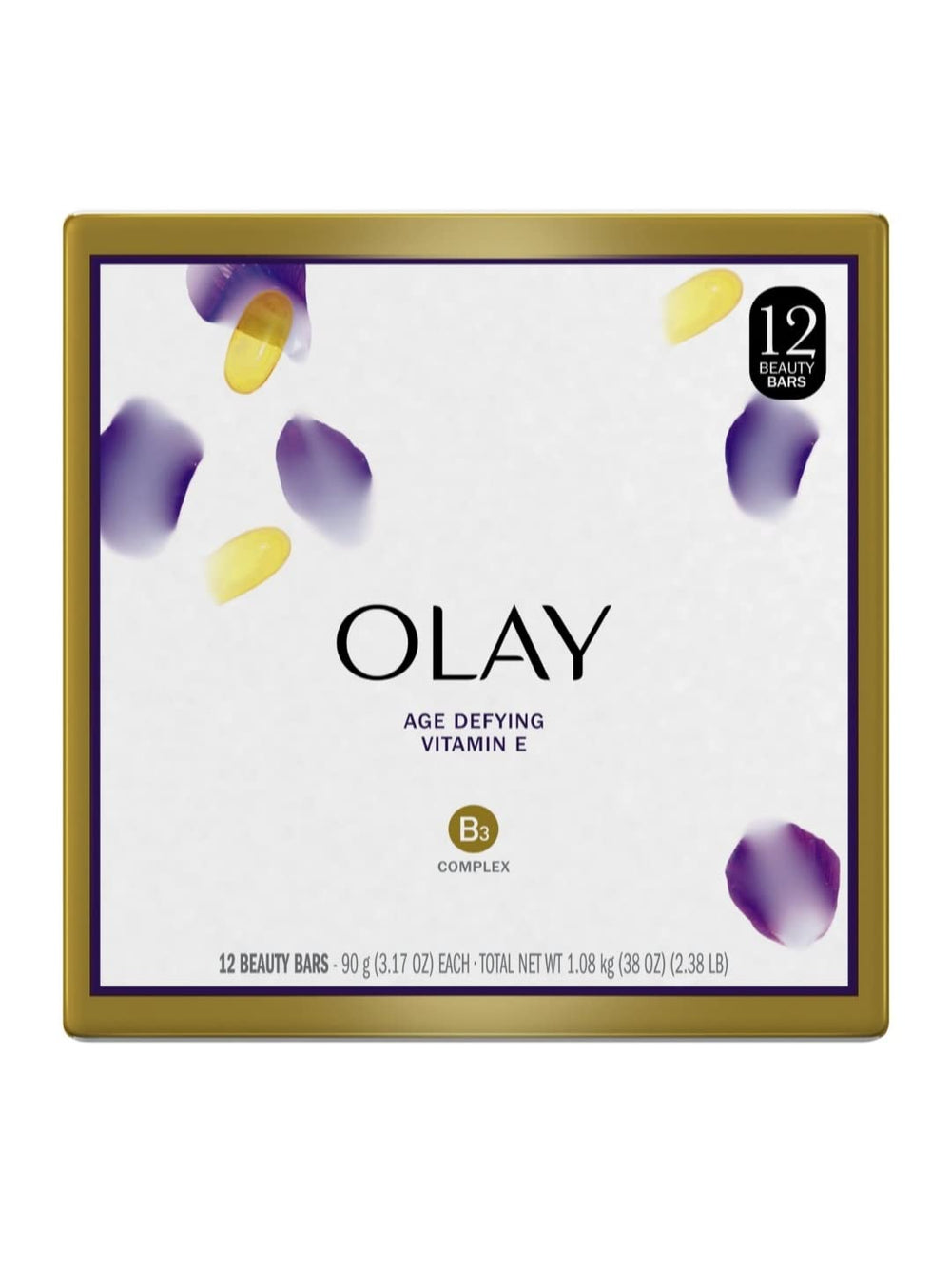 Olay Moisture Outlast beauty bar packaging highlights vitamin E and hydrating formula for cleansing