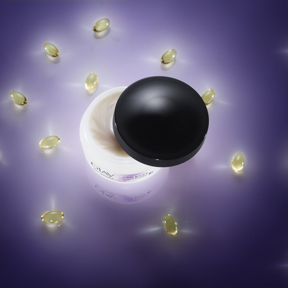 Olay night cream texture appears thick and luxurious for a pampered nightly routine
