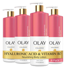 Olay Nourishing & Hydrating Body Lotion bottle showing rich moisture and hydration