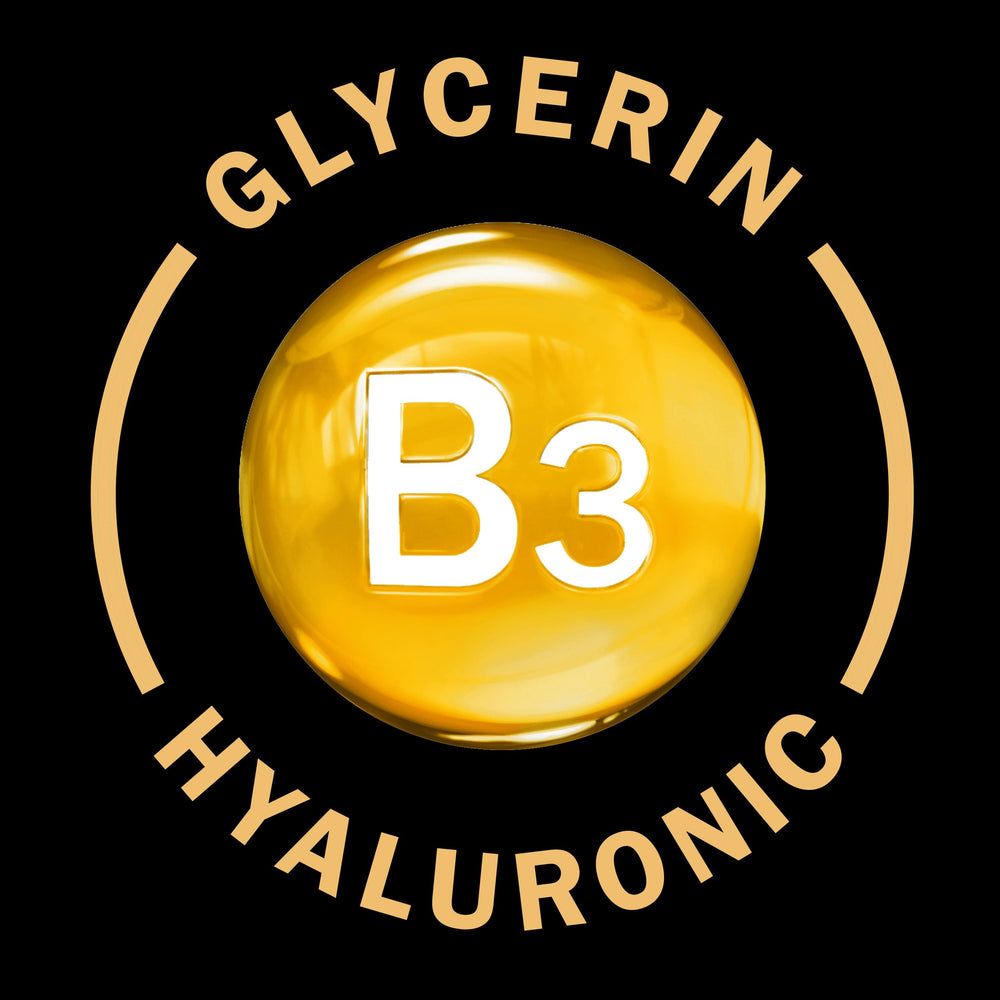 Hyaluronic acid label highlight on Olay lotion bottle
