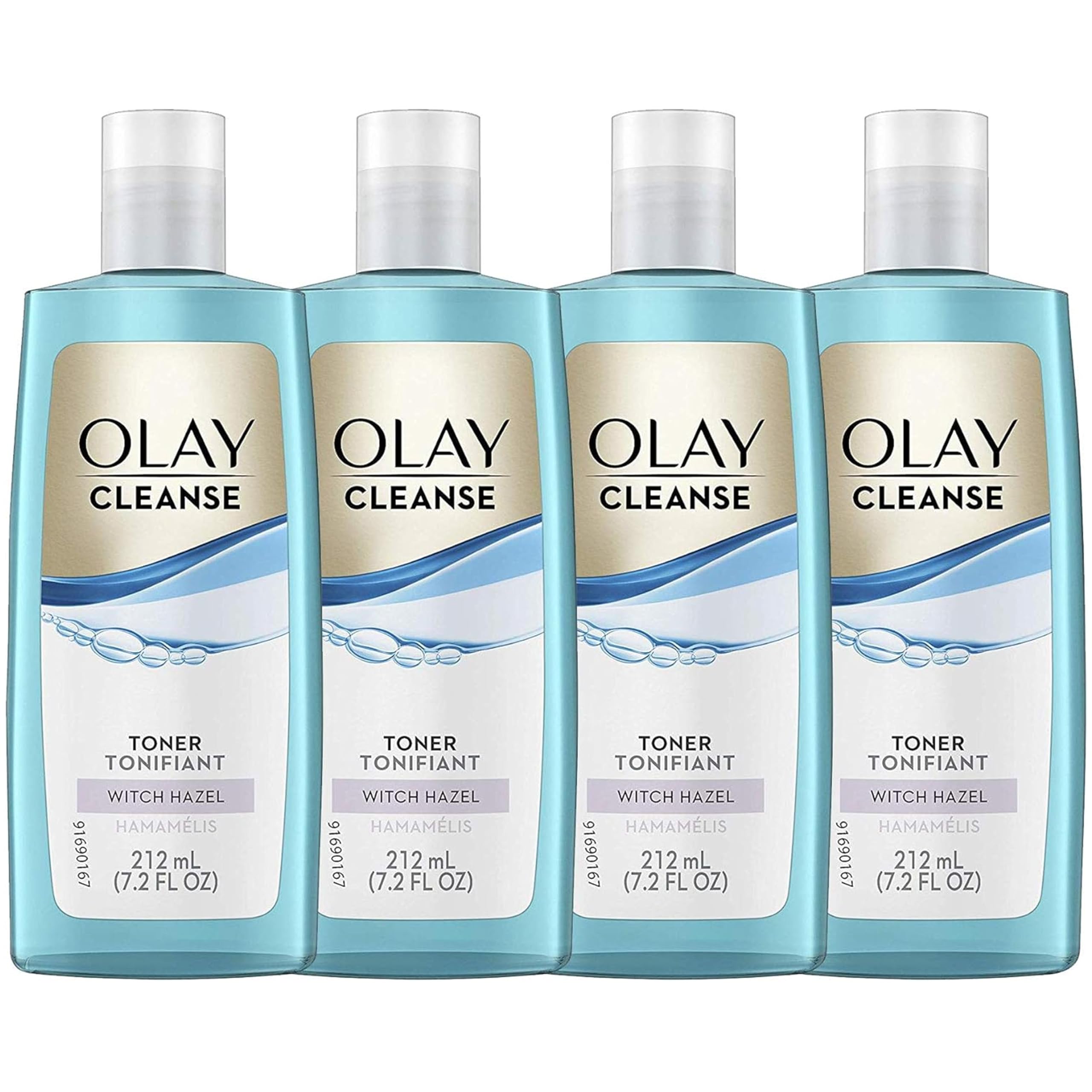 Olay toner with witch hazel for natural oil reduction in skincare.