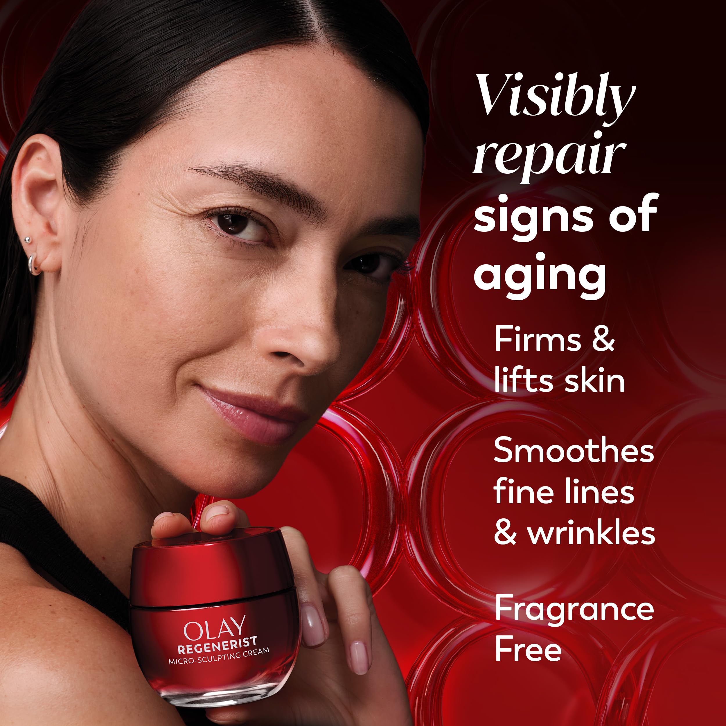 Olay Regenerist ingredient visual highlighting peptides and collagen for firmer skin