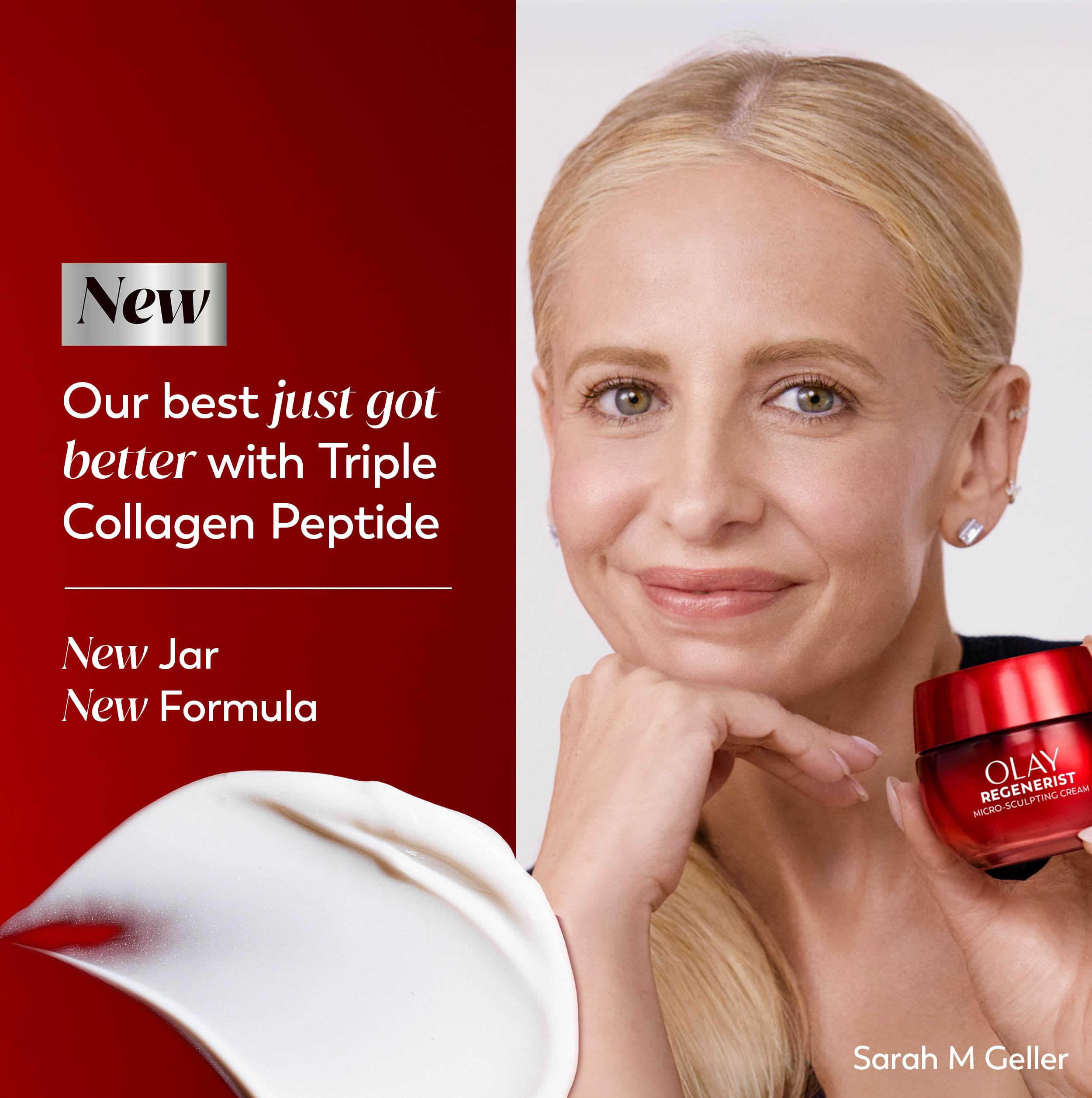 Olay Regenerist cream texture close-up demonstrating rich, fast-absorbing moisture