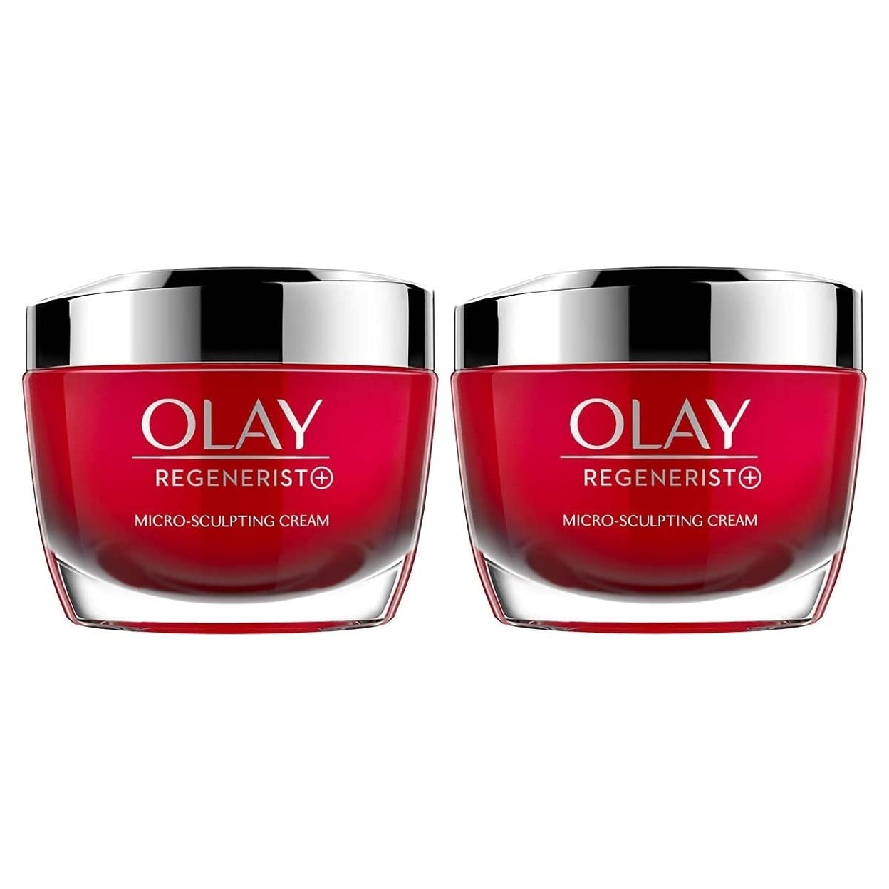 Olay Regenerist pack of 2 cream jars front view highlighting hydration and nourishment.