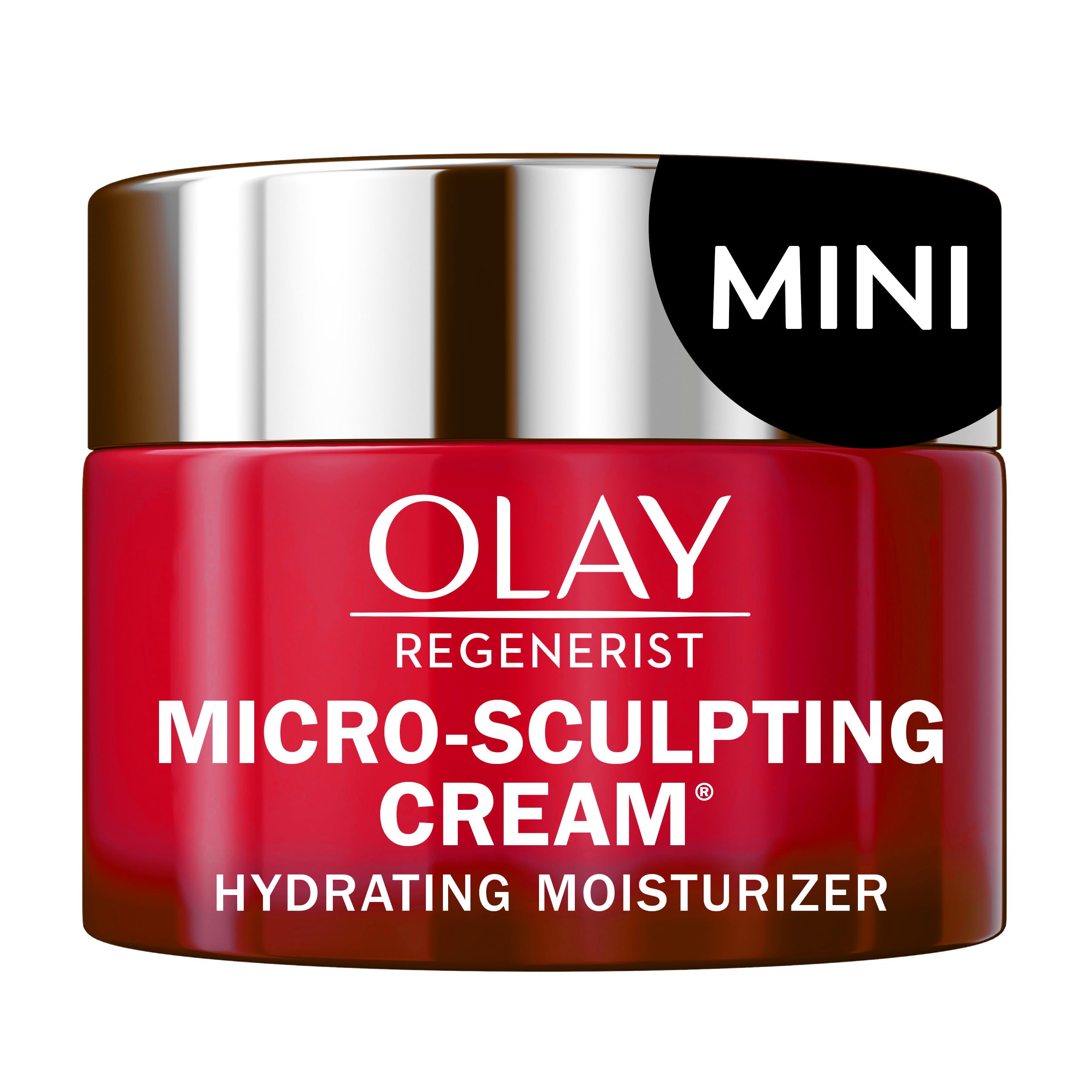 Olay Regenerist red jar closeup demonstrates firming hydration.