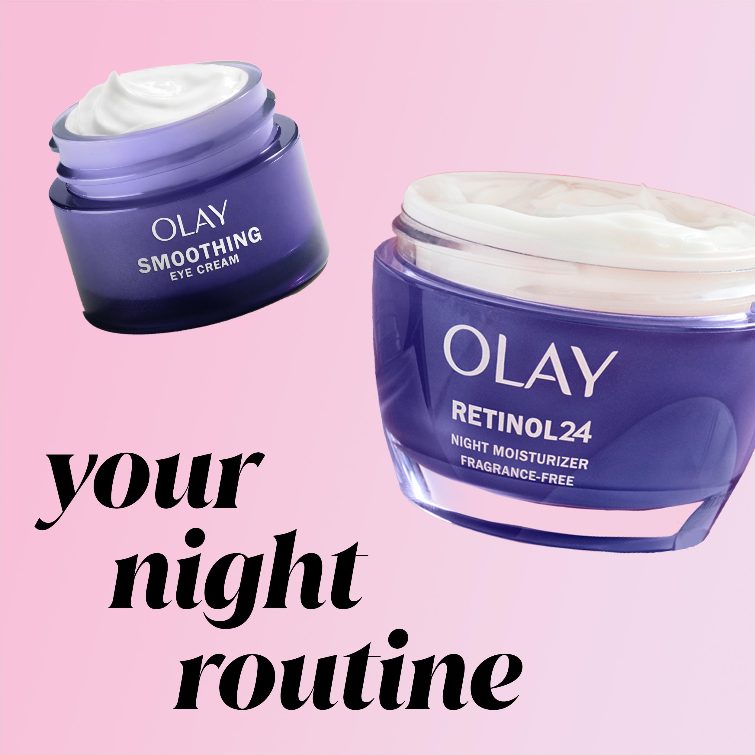 Olay Retinol 24 Eye Cream 24-hour hydration claim shown on product image.