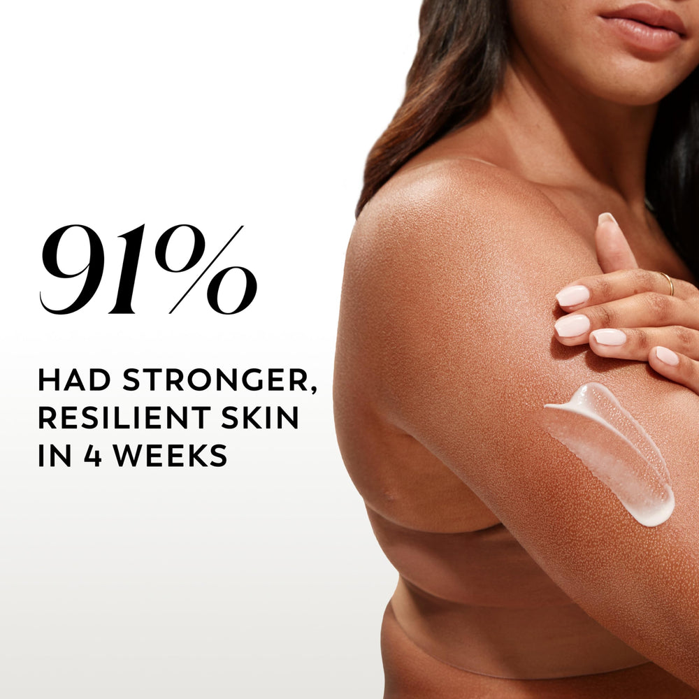Olay lotion texture pouring from pump, shows light cream consistency and fast absorption