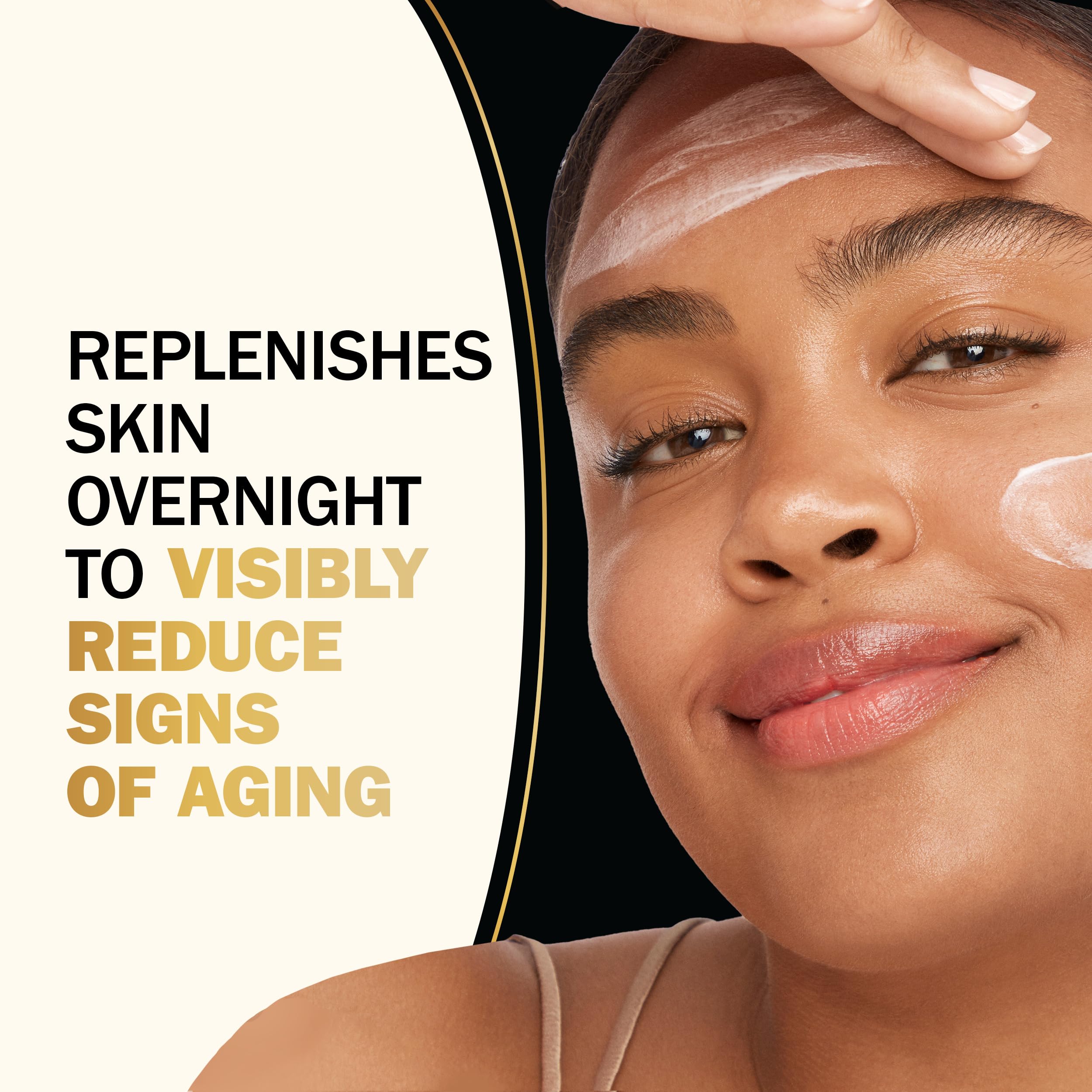 Olay Total Effects Night Firming Cream application during night routine.