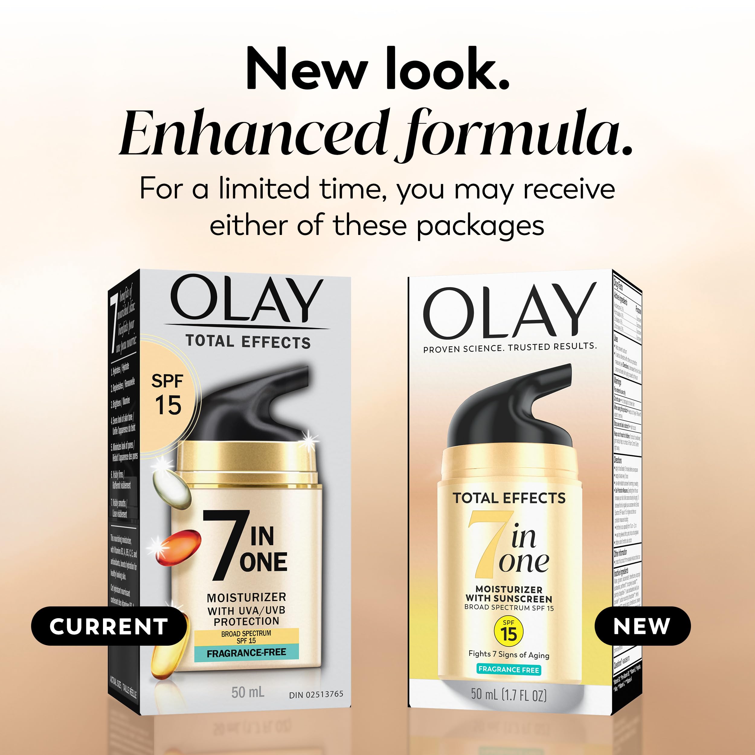 OLAY Total Effects oil-free formula suggests lightweight daily moisturizer.