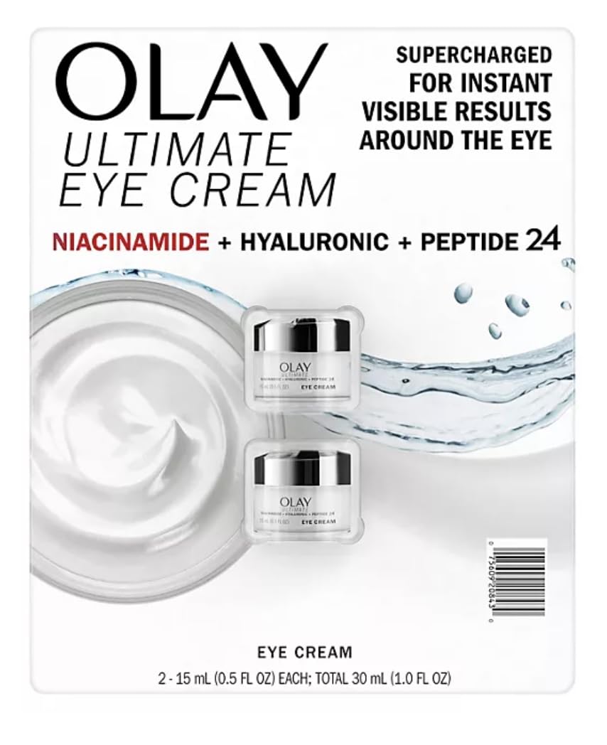Olay Ultimate Niacinamide Eye Cream 2pk tube close-up for hydrating under-eye skin