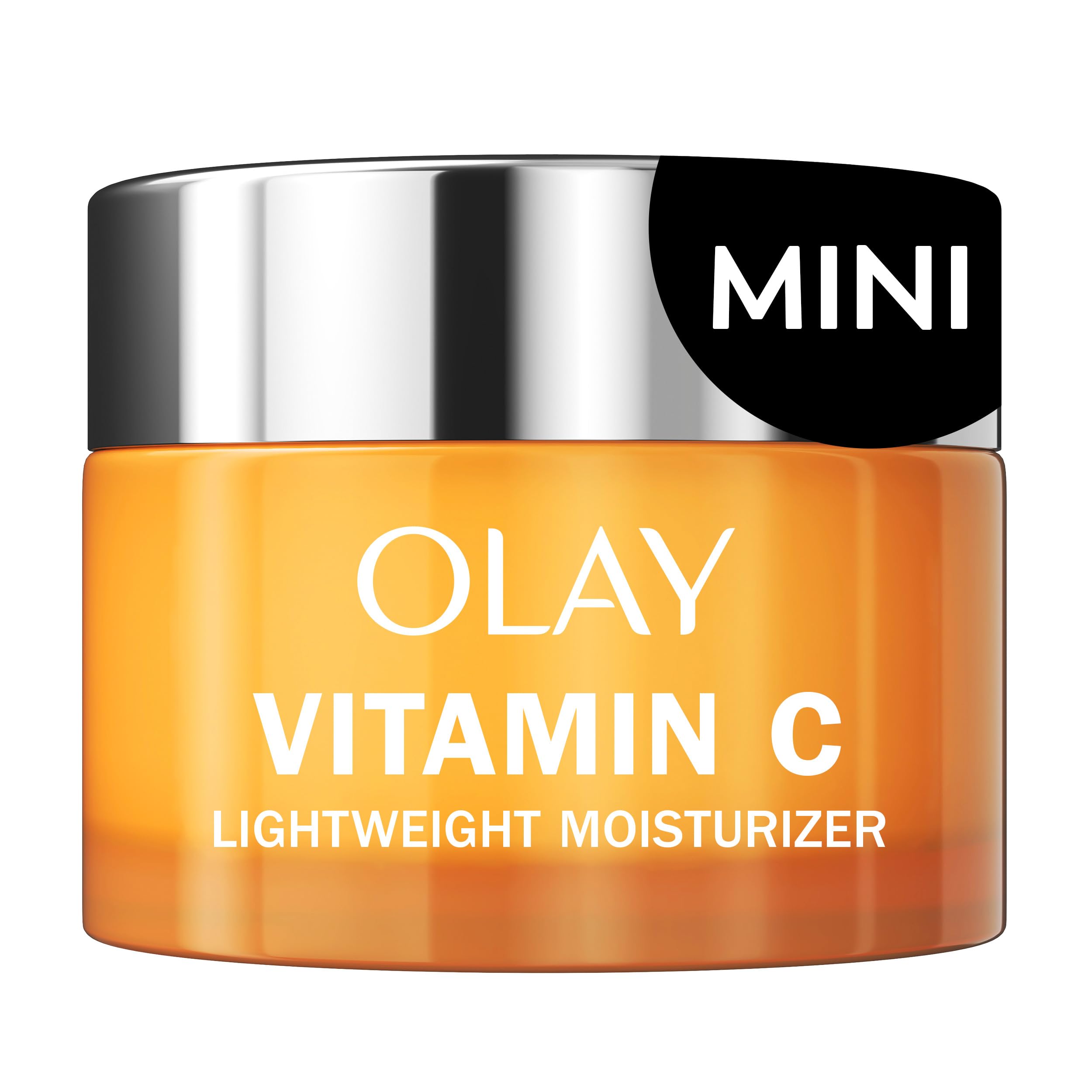 Olay Vitamin C face moisturizer trial jar closeup showing silky texture for travel