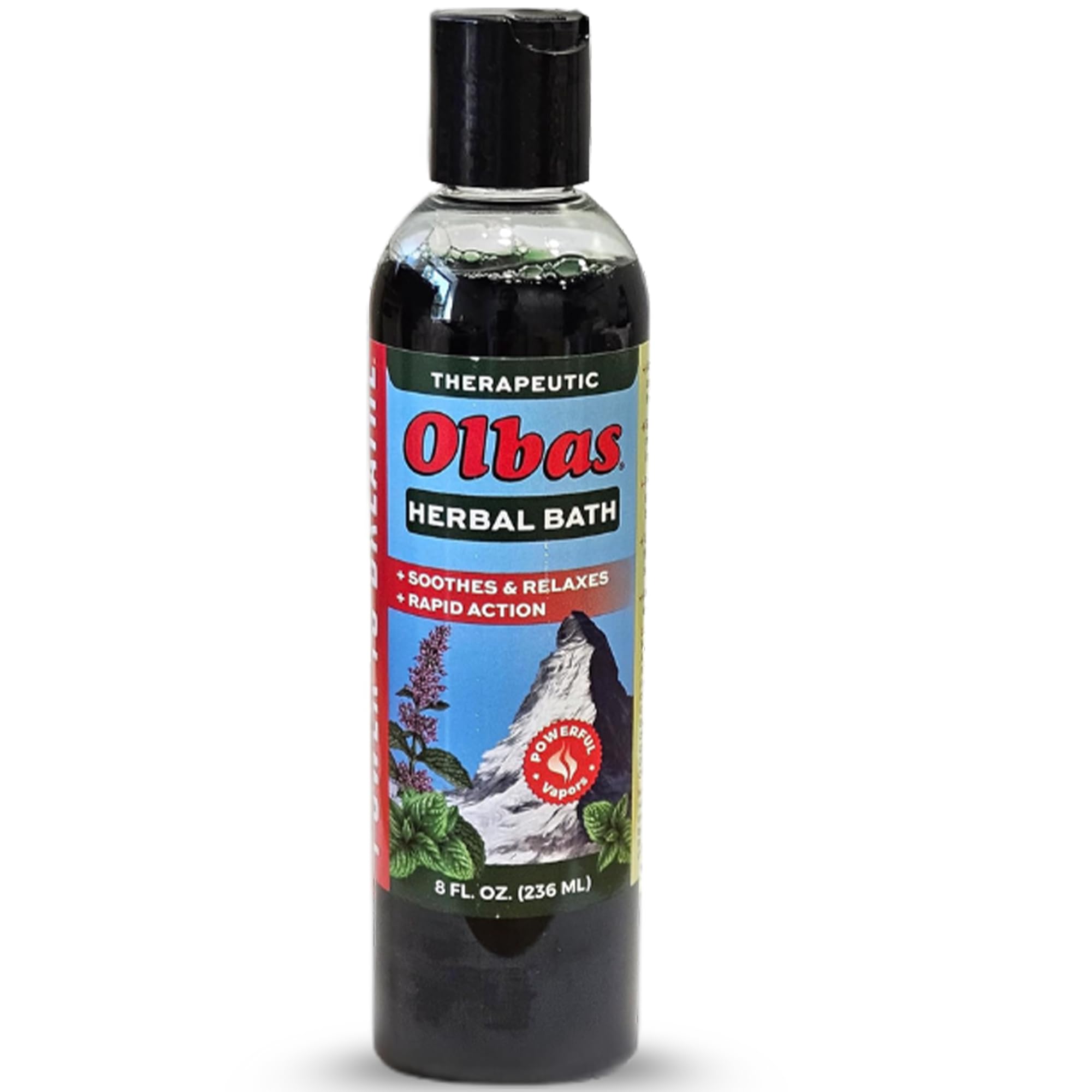 Olbas Herbal Bath bottle pour delivers soothing essential oils for a refreshing soak.