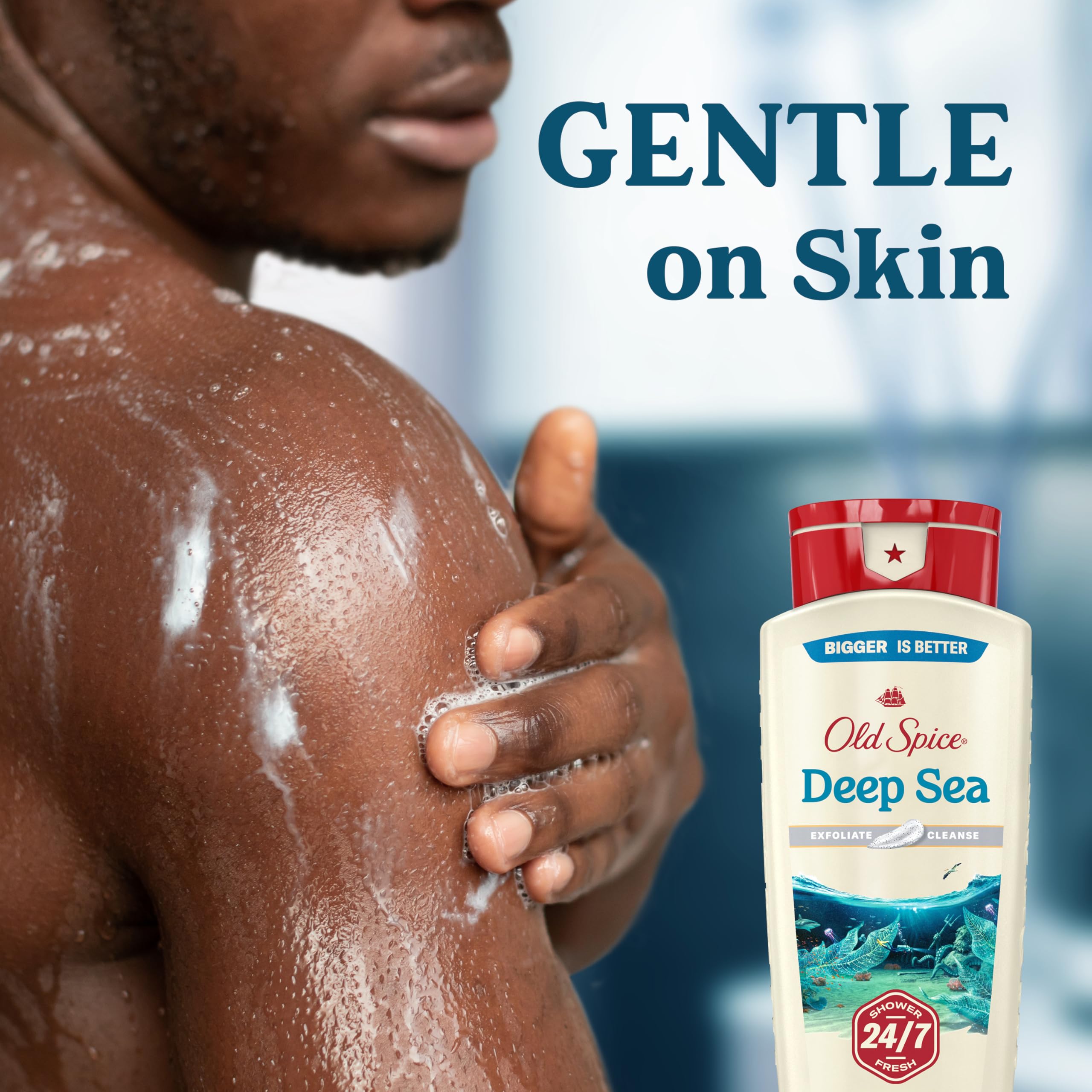 Old Spice 24-7 Shower Fresh lather provides long-lasting fragrance.