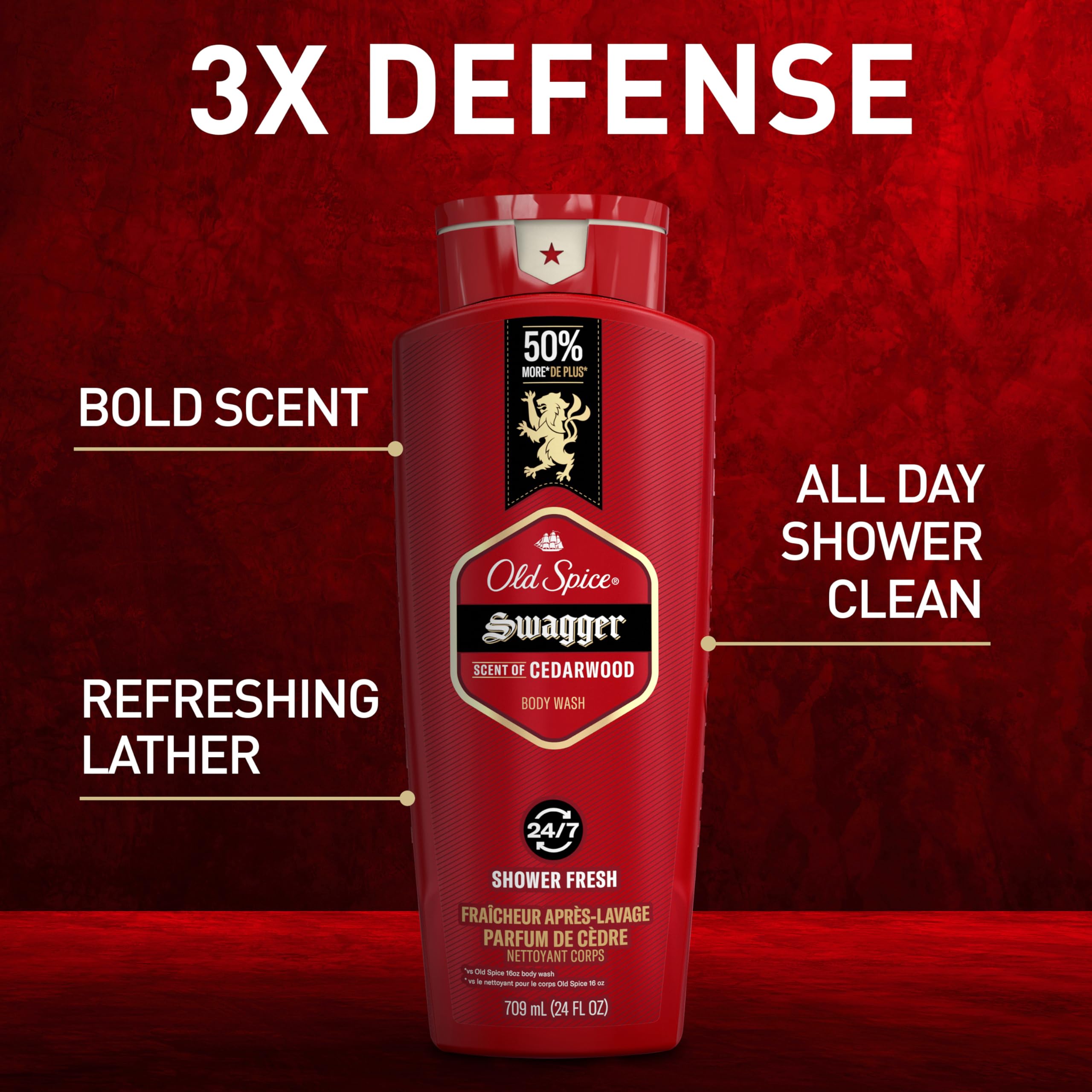 Old Spice 3X Defense lather closeup highlights bold scent and refreshing cleanse