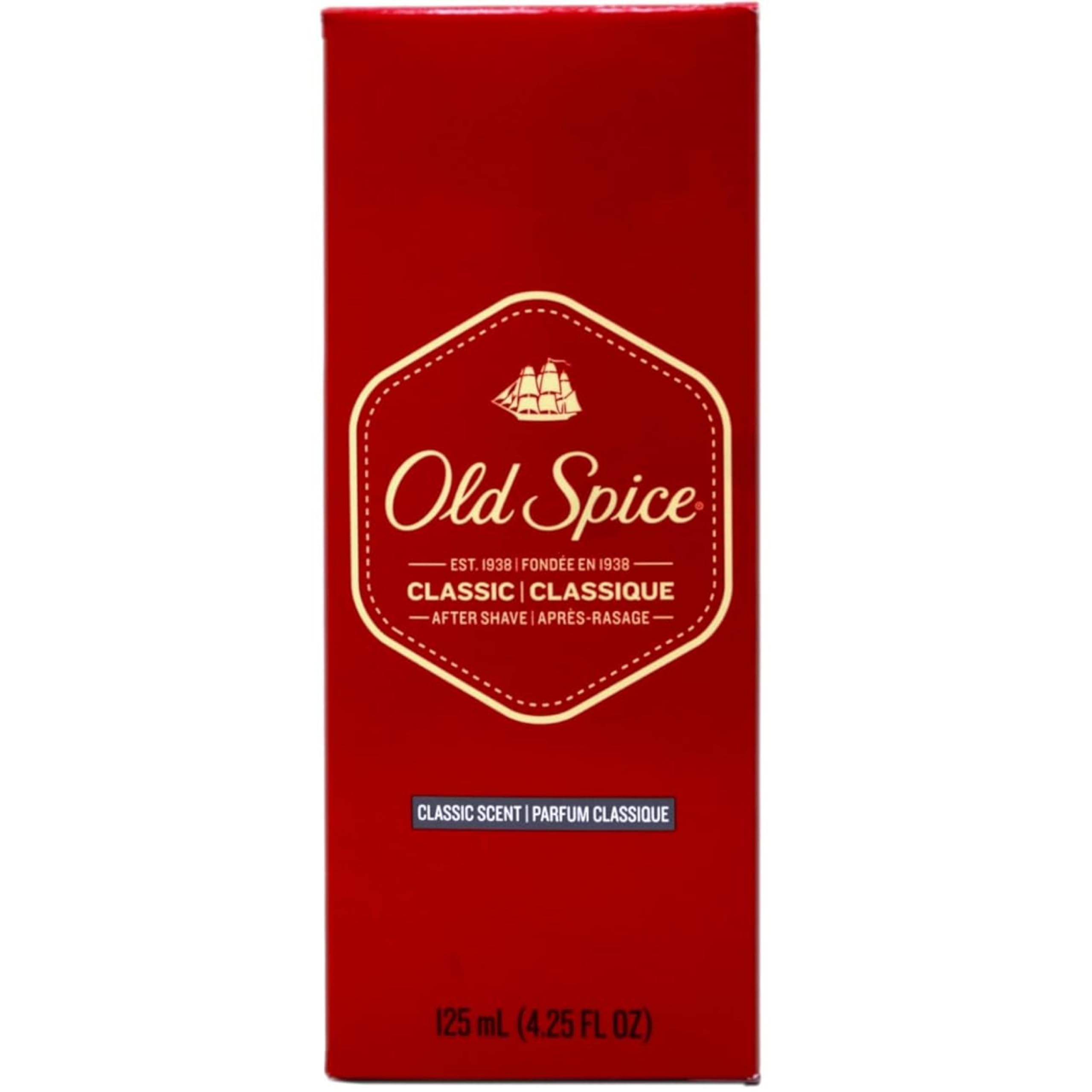 Old Spice Classic after shave bottle close-up for a confident morning ritual