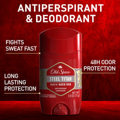 Old Spice antiperspirant pack6 titan steel bottle closeup highlights invisible solid protection.