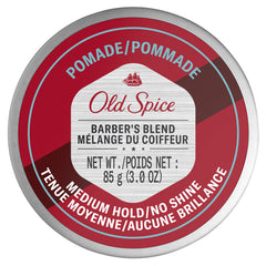 Old Spice Barber's Blend pomade jar showing medium hold for natural look