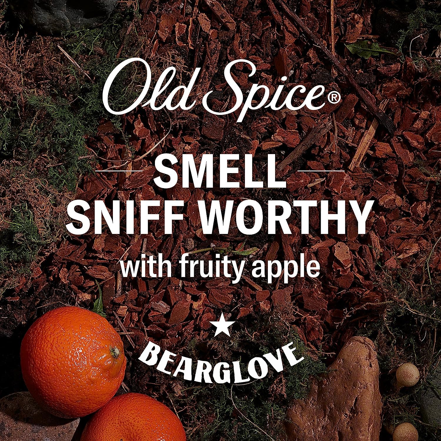 Old Spice Bearglove deodorant stick close-up highlights aluminum-free formula.