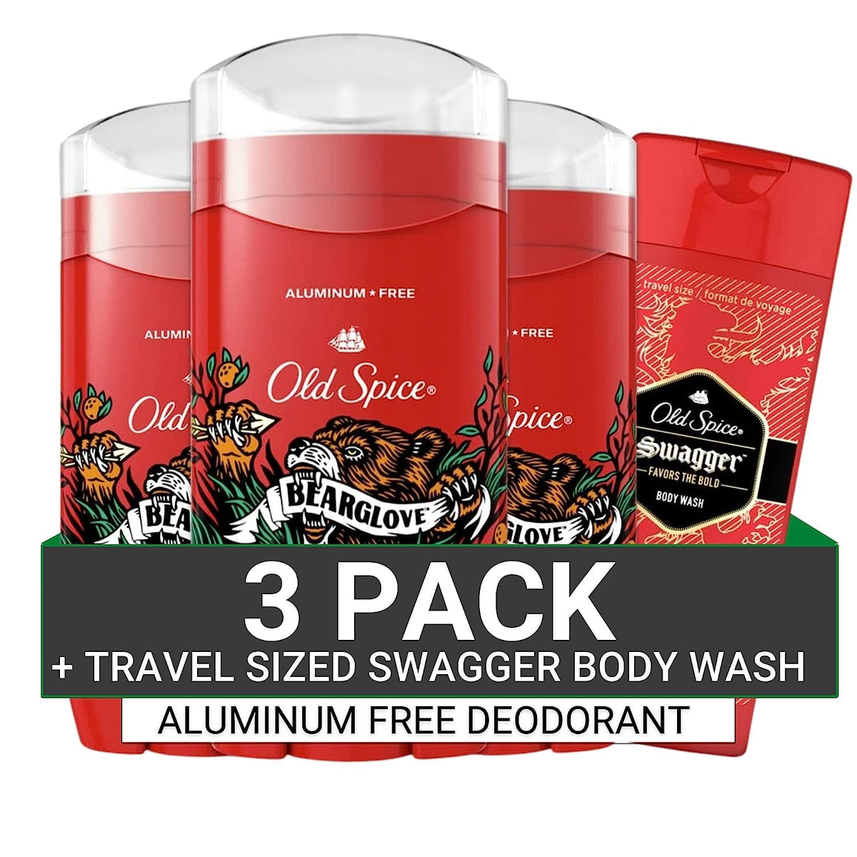 Old Spice Bearglove deodorant stick pack provides all-day odor protection and a confident scent.