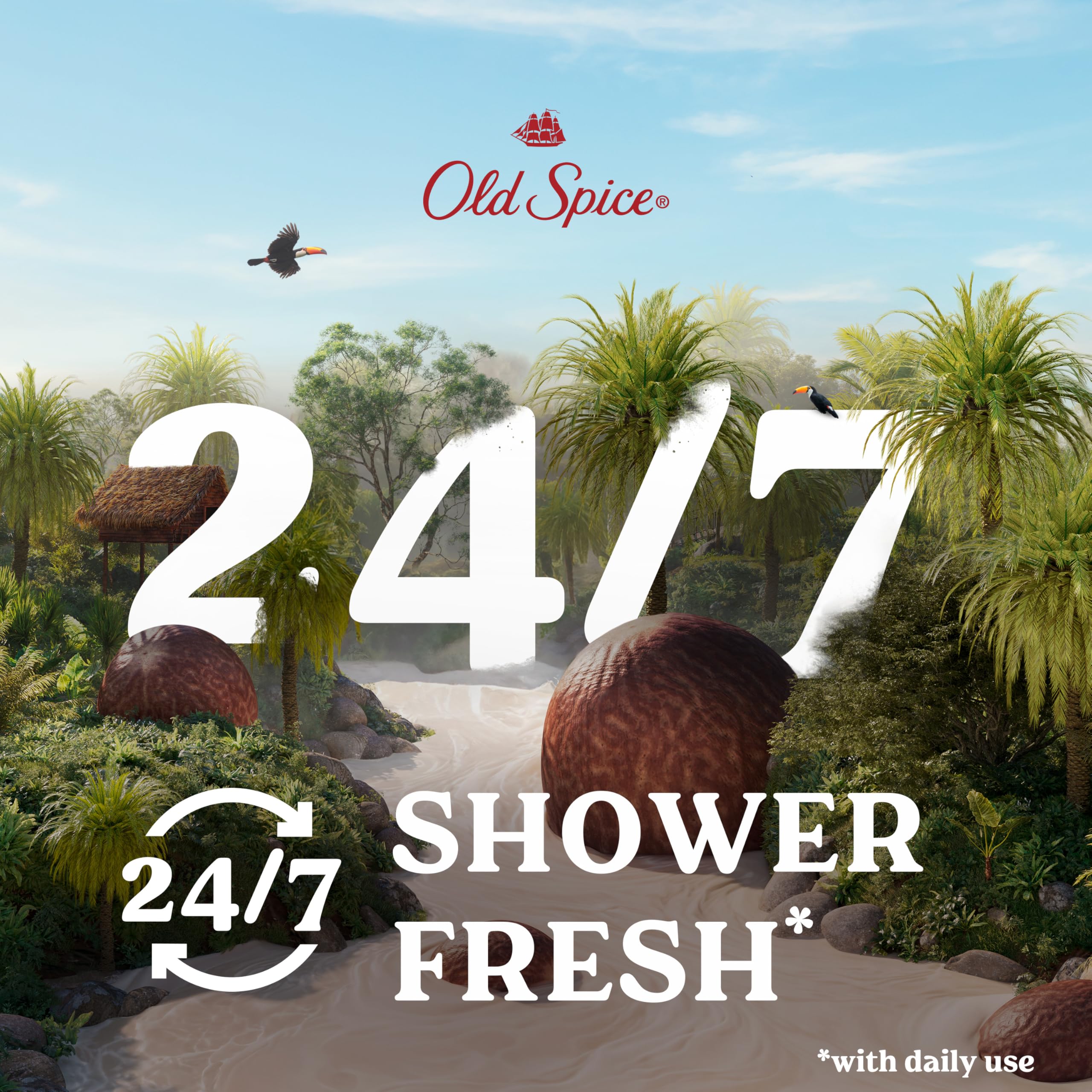 Old Spice body wash foam lather in hand demonstrating cleansing action.