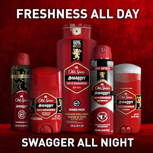Old Spice Red Collection bottle pump action in a bright shower scene