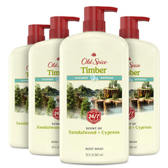 Old Spice Timber bottle front demonstrates rugged freshness for daily shower rituals