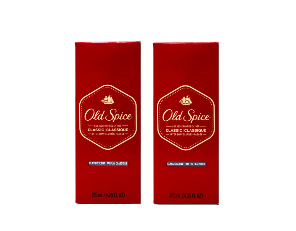 Old Spice Classic after shave bottle close-up highlighting musk-spice scent and citrus notes