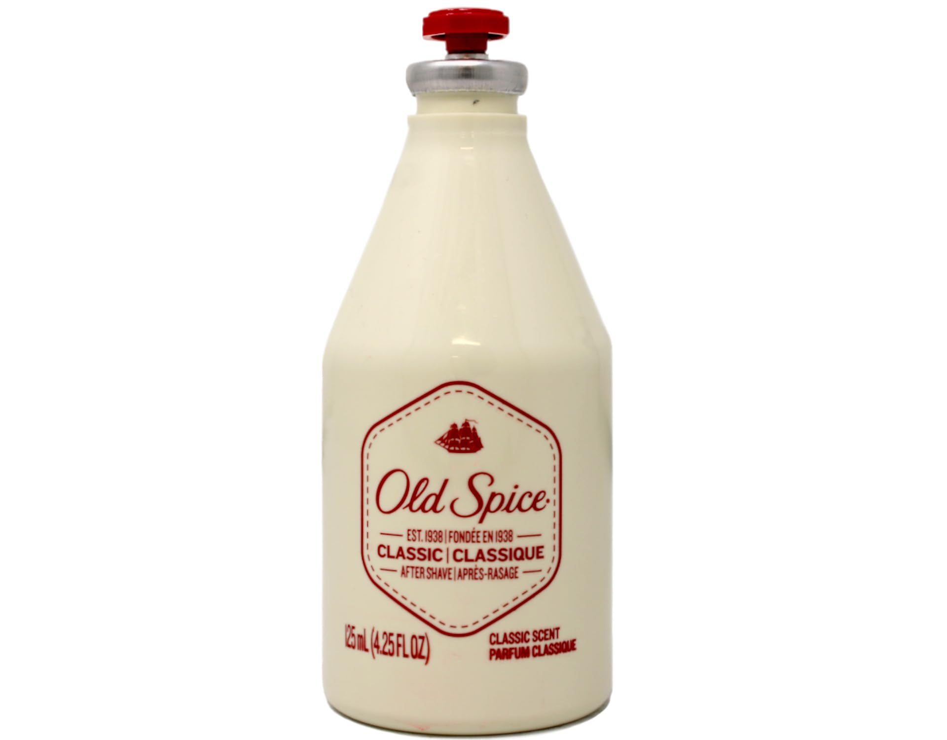 Old Spice Classic glass bottle on counter with masculine packaging