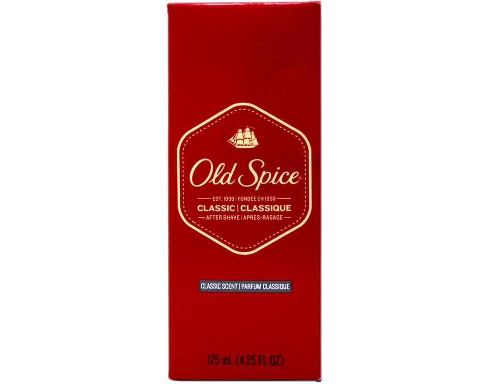 Old Spice Classic after shave splash in hand ready to soothe skin