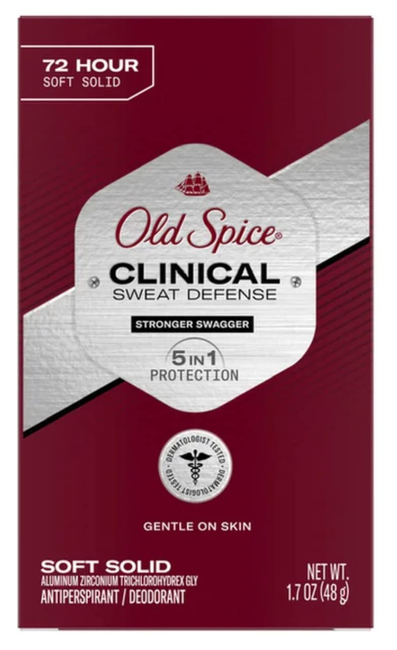 Old Spice Clinical Sweat Defense soft solid bottle offers lasting moisture and odor protection in a compact form.