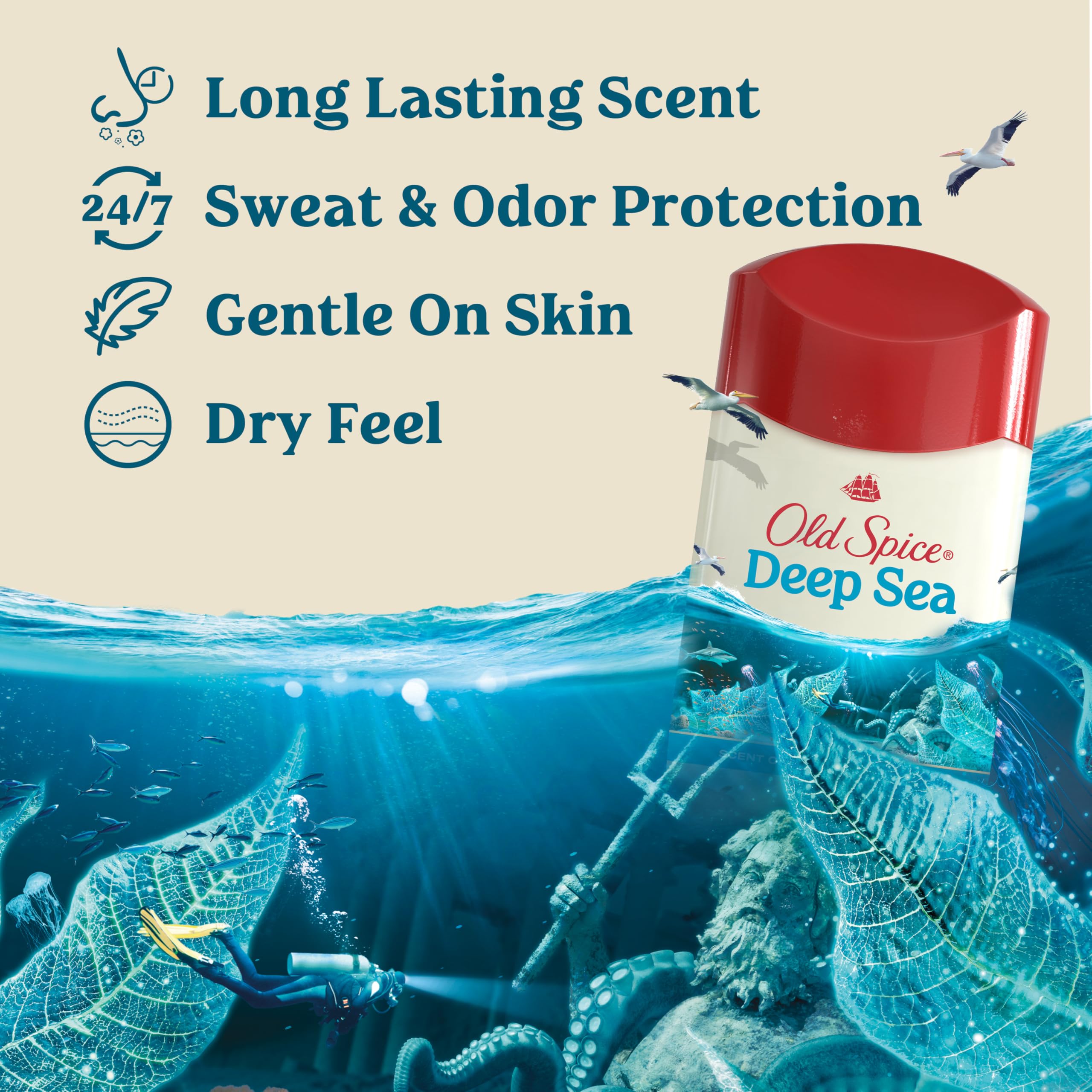 Old Spice Deep Sea Waves bottle presents ocean-kelp scent for fresh daytime wear.