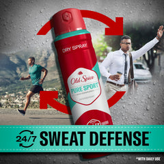 Old Spice high endurance dry-application spray close-up on skin.