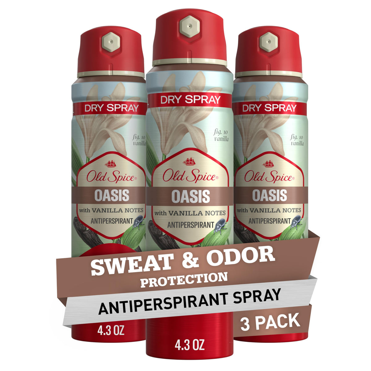 Old Spice dry spray antiperspirant bottle shows 24/7 freshness for daily wear.