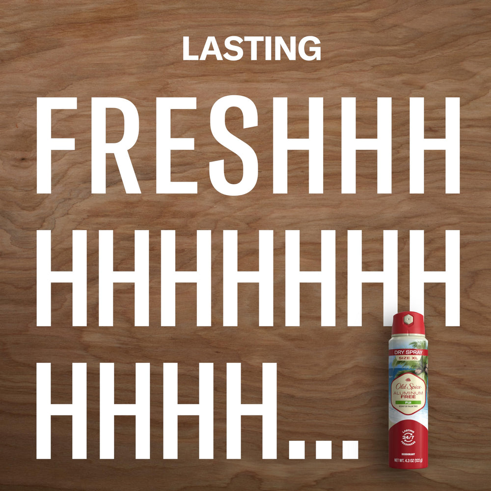 Old Spice Fiji dry spray being applied for quick daily refresh.