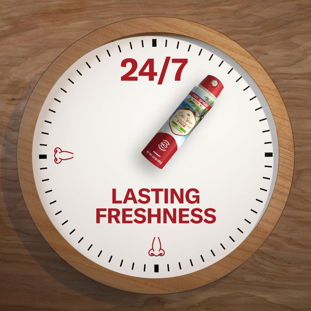 Old Spice Fiji dry spray helps reduce odor-causing bacteria for all-day confidence.