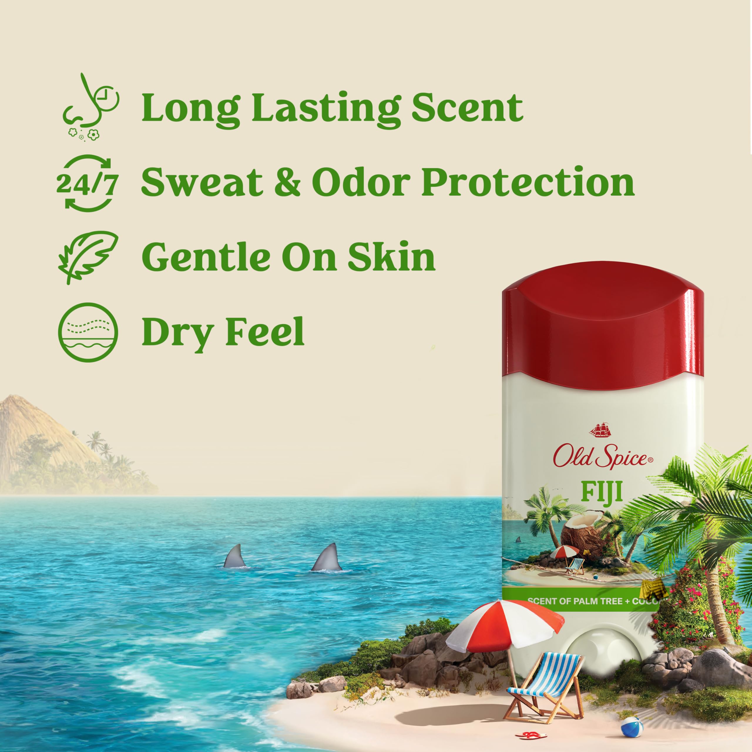 Old Spice Fiji pack of 3 box highlights value with 24/7 protection