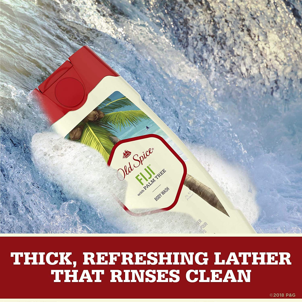 Old Spice Fiji Palm Tree shower scene highlighting seaside scent to boost mood after workouts