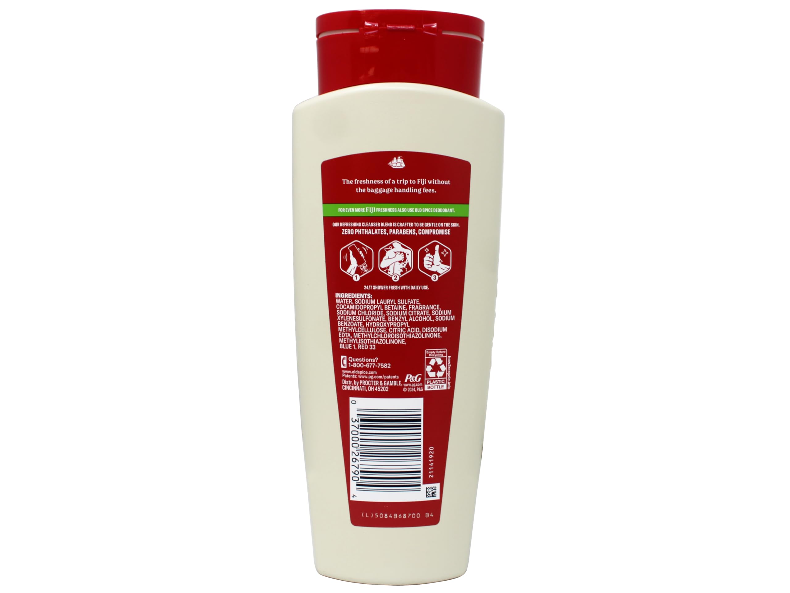 Old Spice Fresher Collection Fiji lather foams for a refreshing shower experience.