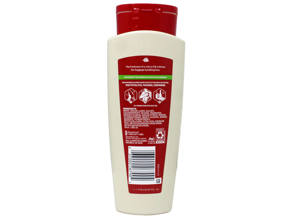 Old Spice Fresher Collection Fiji lather foams for a refreshing shower experience.