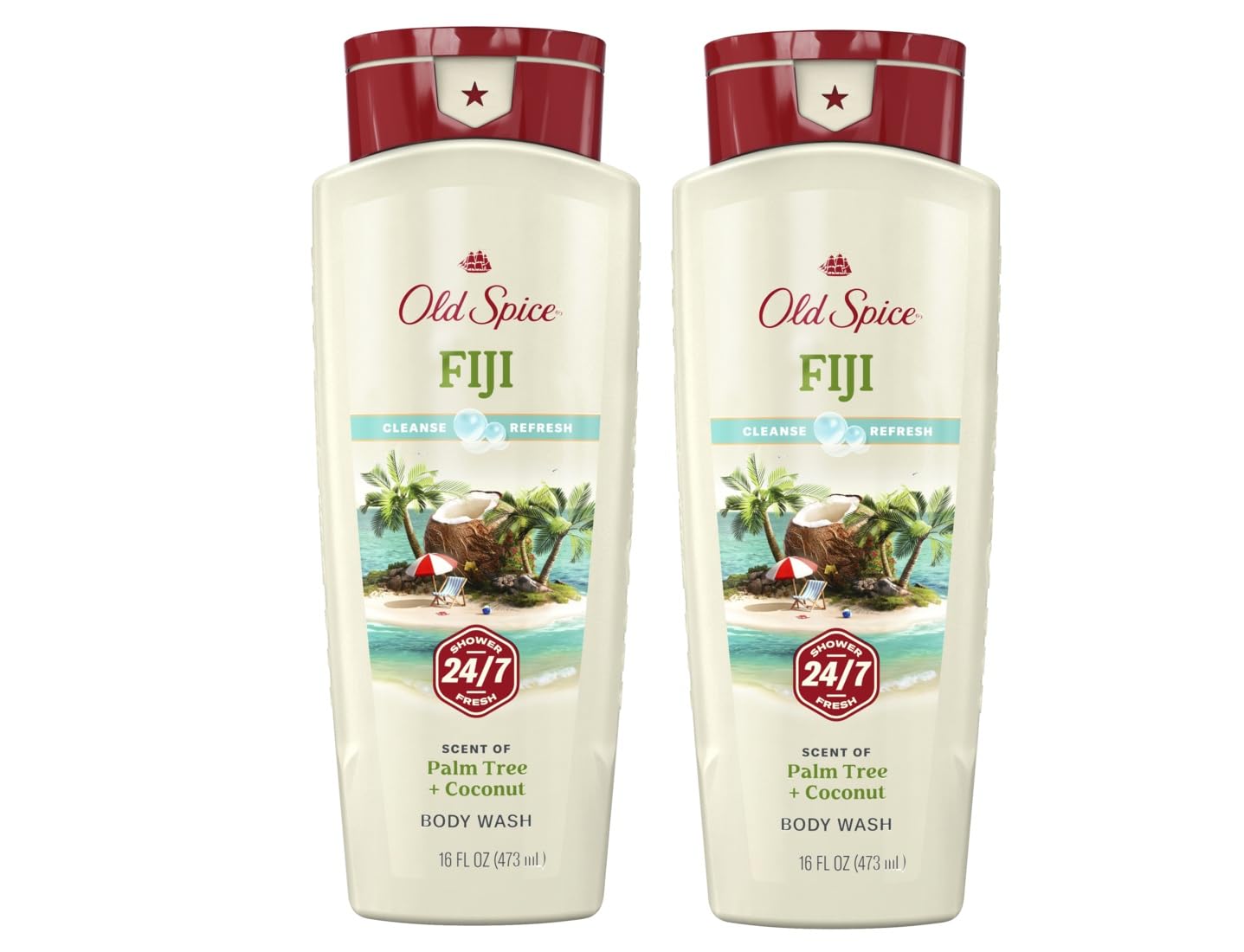 Old Spice Fresher Fiji pack of 2 bottles ready for daily shower refresh