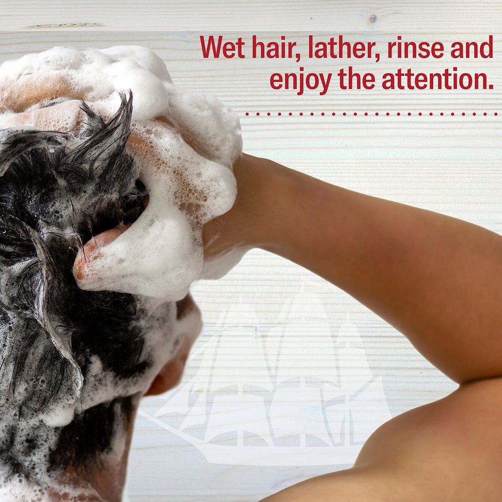 Old Spice Gentlemans Blend foam on hair shows rich lather for thorough cleansing
