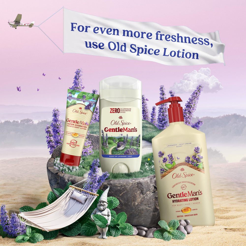 Old Spice GentleMan's underarm application shot showing aluminum-free, skin-soothing ritual.
